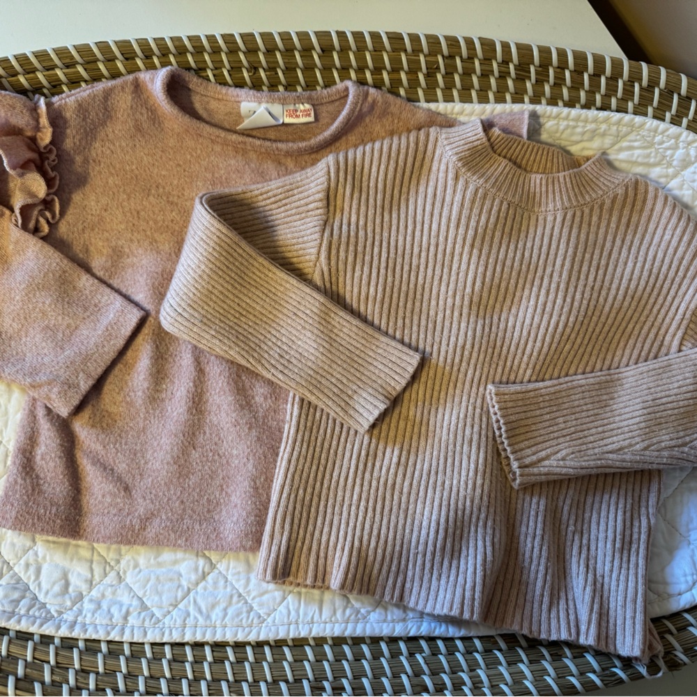Zara Kids Long Sleeve Tees in Pink and Tan